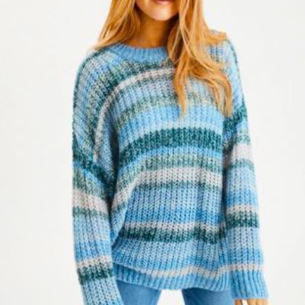 American Eagle Oversized Knit Sweater Soft Blue Gradient Size: XS
